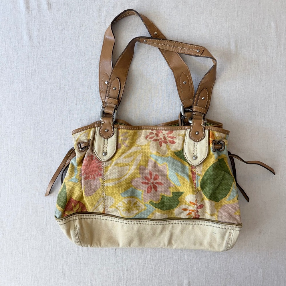 Fossil Floral Canvas Leather Shoulder Bag Y2K Boho Botanical Purse